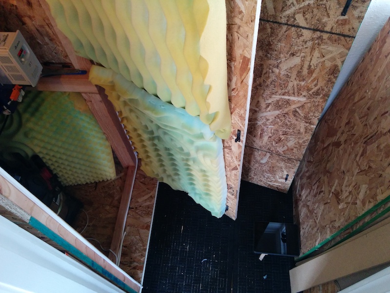 pad on floor, 3ft from door with foam